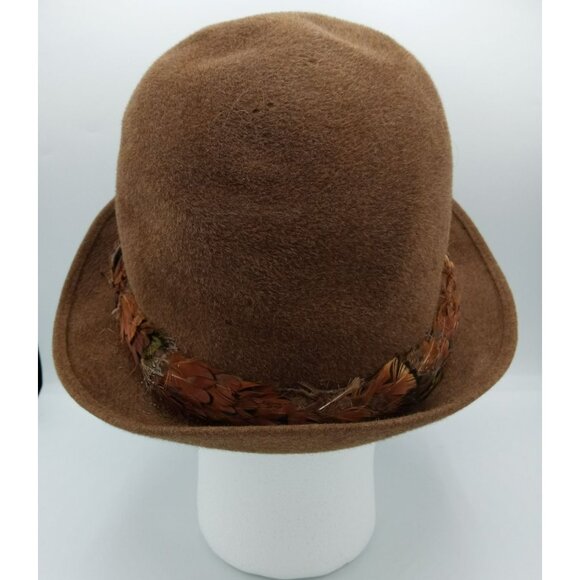Hat Bowler Kevin McAndrew Brown Union Tag Size 7.5 Roderick St. Johns Feathers - Picture 7 of 16